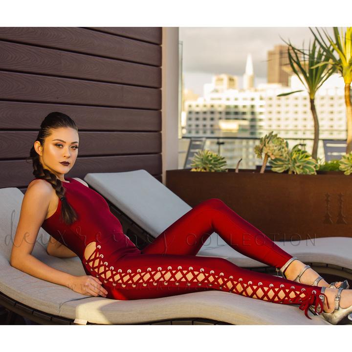 Red bandage jumpsuit online