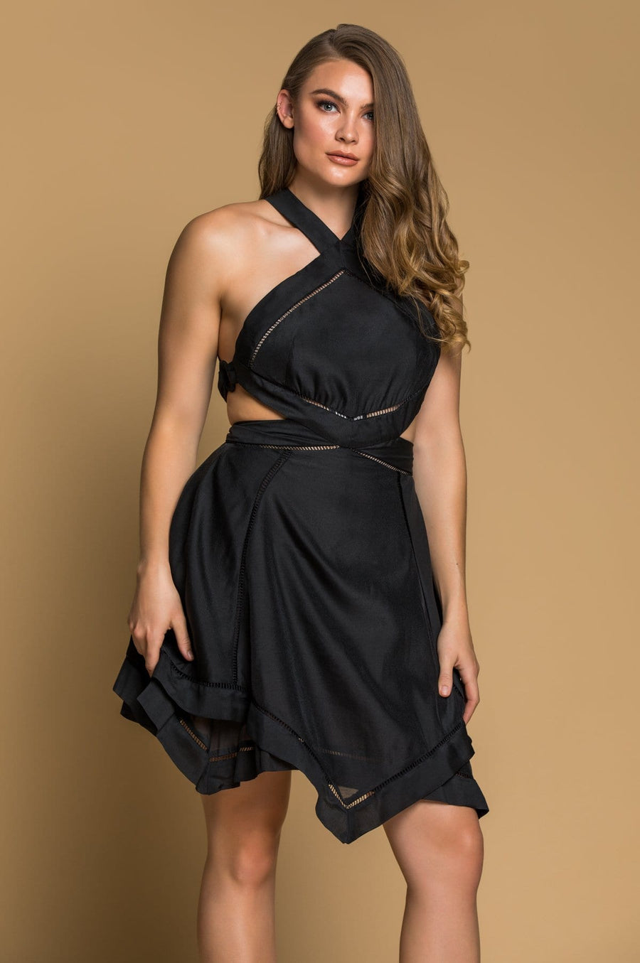 'Janessa'  Black Halter Handkerchief Dress
