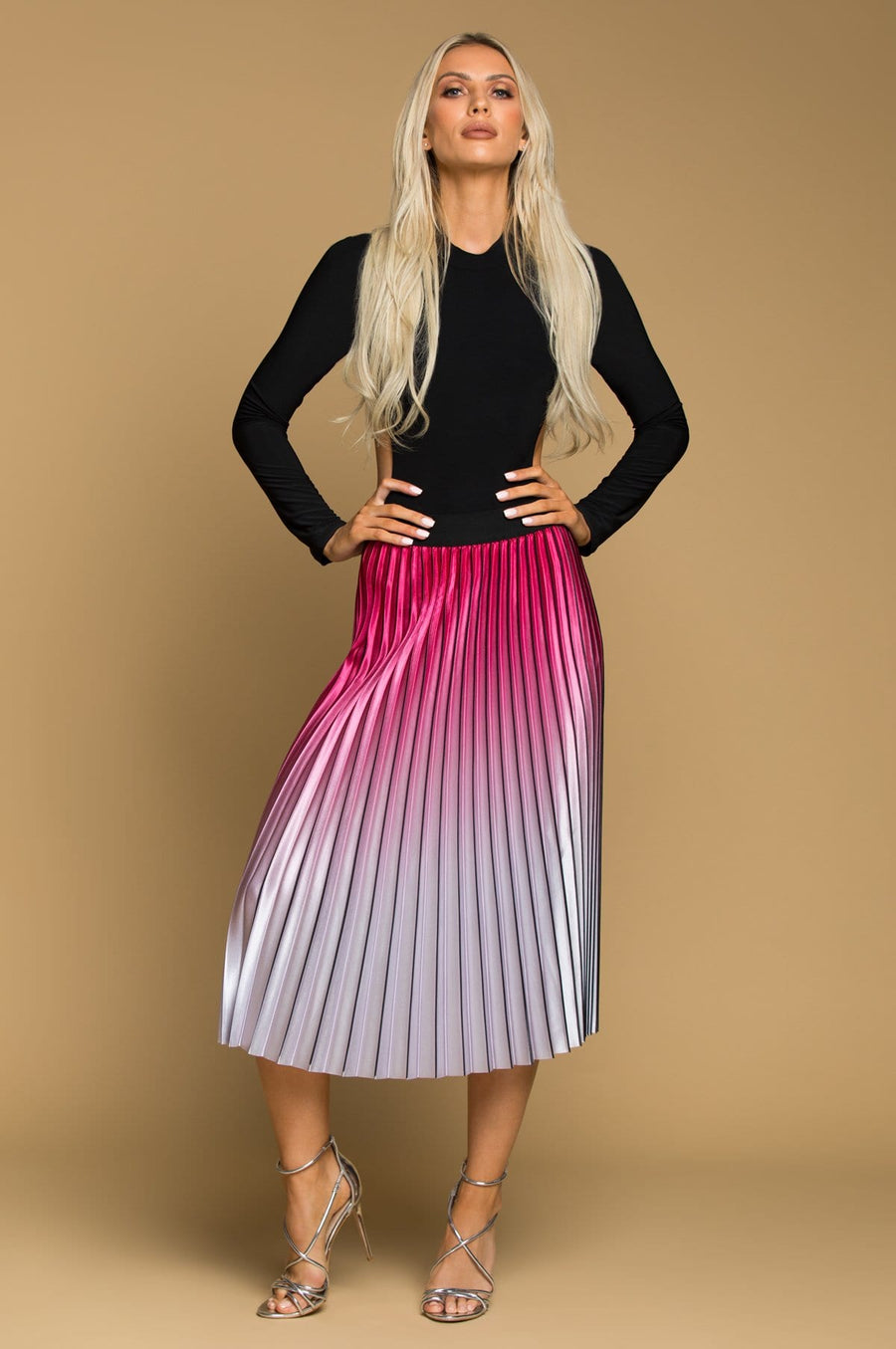 'Gabriella' Pleated Ombré Maxi Skirt