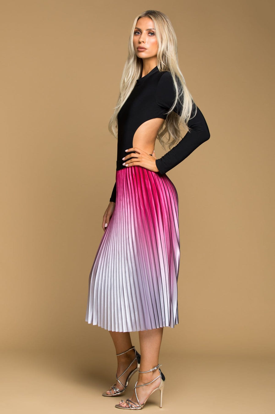 'Gabriella' Pleated Ombré Maxi Skirt