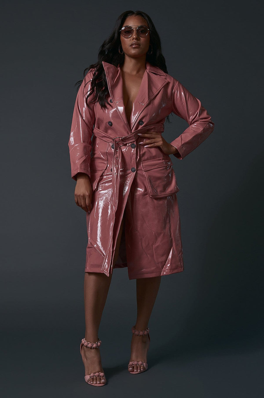 'Calista' Faux Leather Vinyl Trench