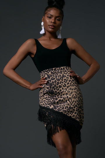 'Kyla' Leopard Fringe Skirt