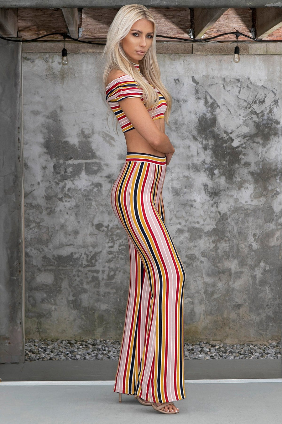 'Zahara' Striped Crop Top & Pants Set