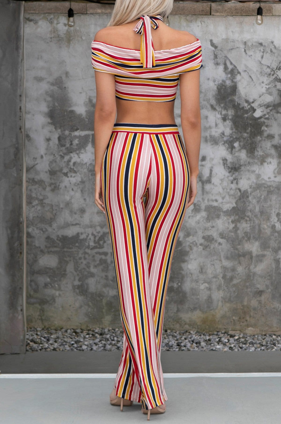 'Zahara' Striped Crop Top & Pants Set