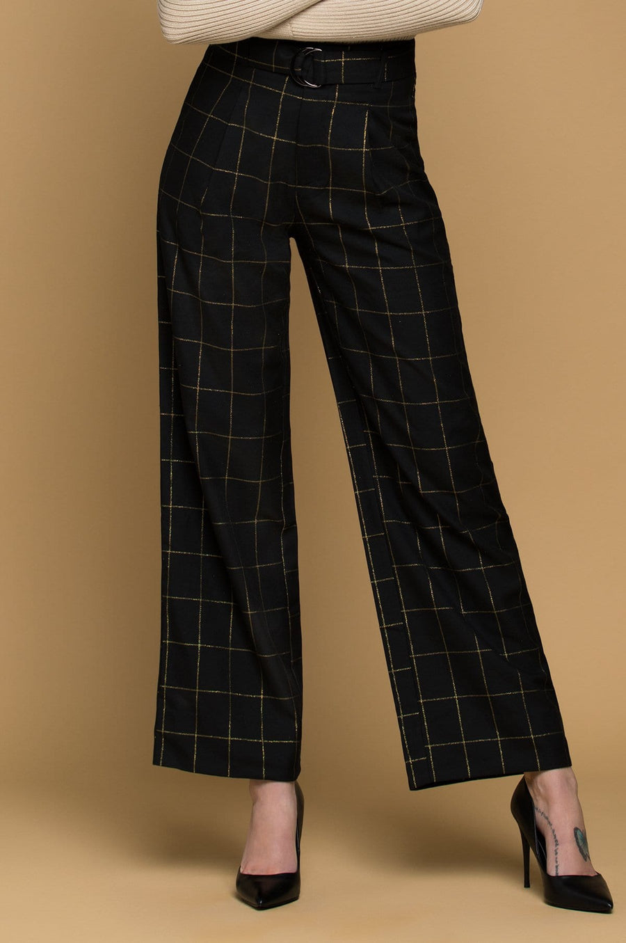 'Leonna' High Waisted Plaid Trousers