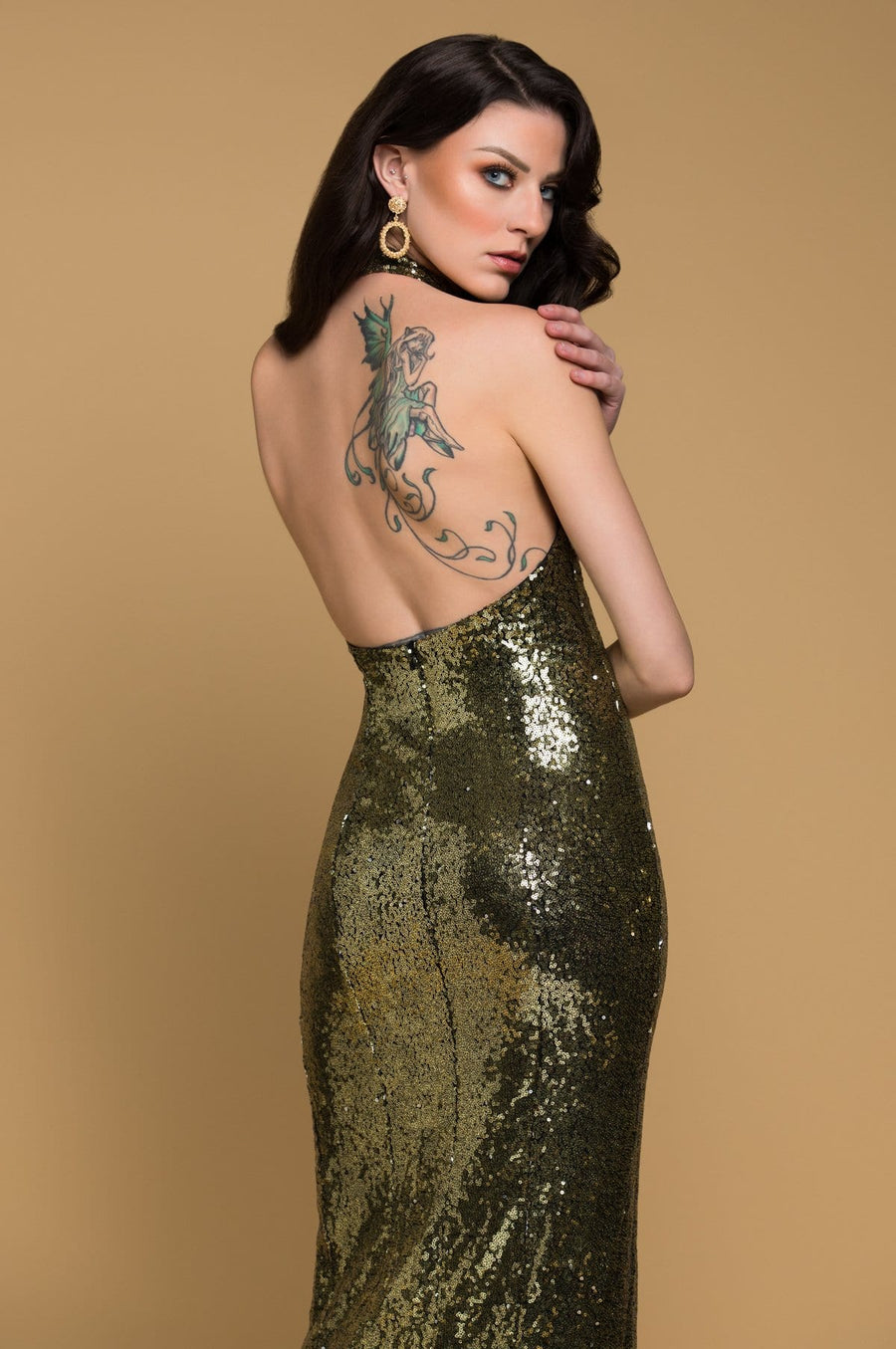 'Gamelia' Gold Sequinned Maxi Dress